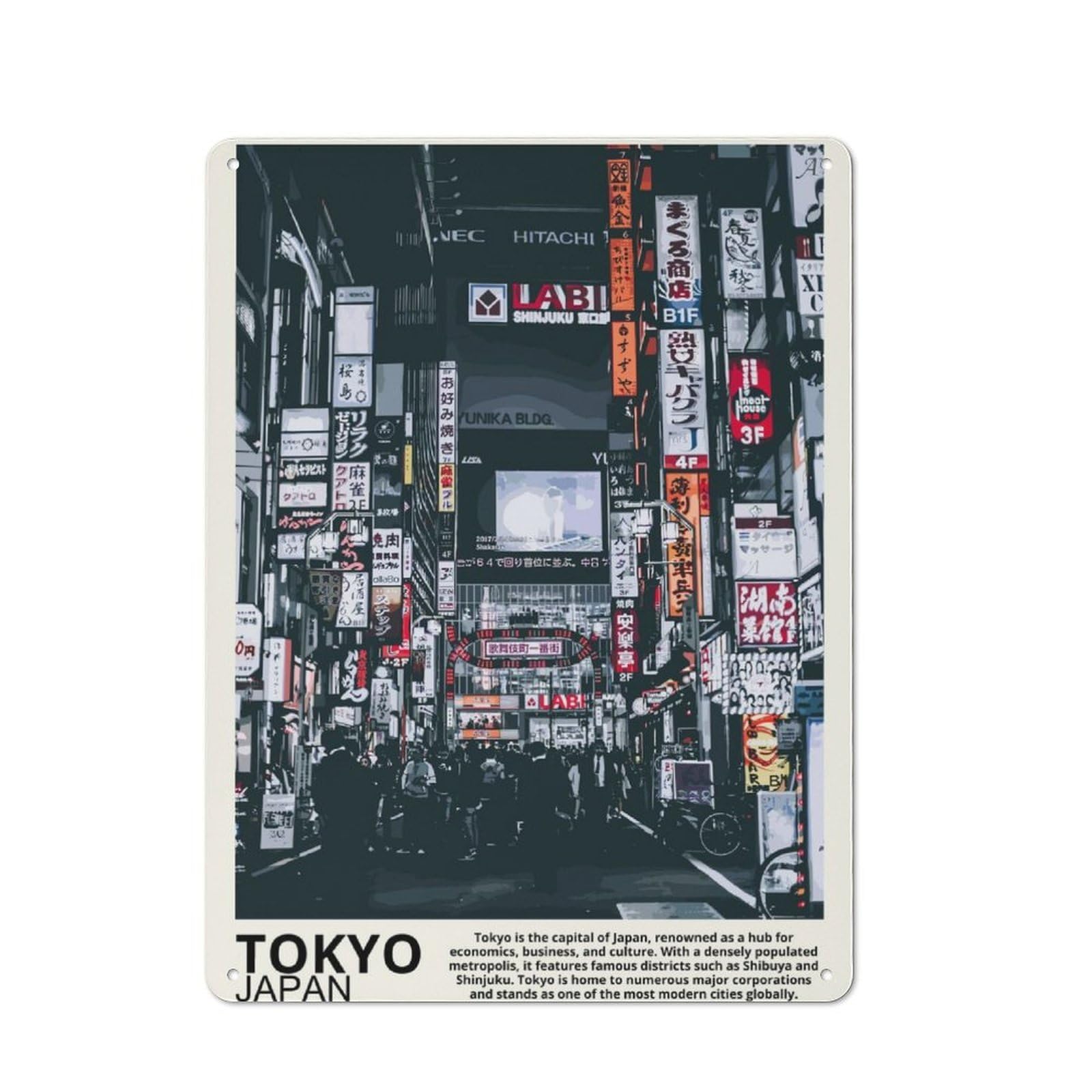 Tokyo Japan Rustic Metal Wall Decor 40x30cm, Garden Room Metal Sign for Patio Bar, Workshop, Shed Or Kitchen