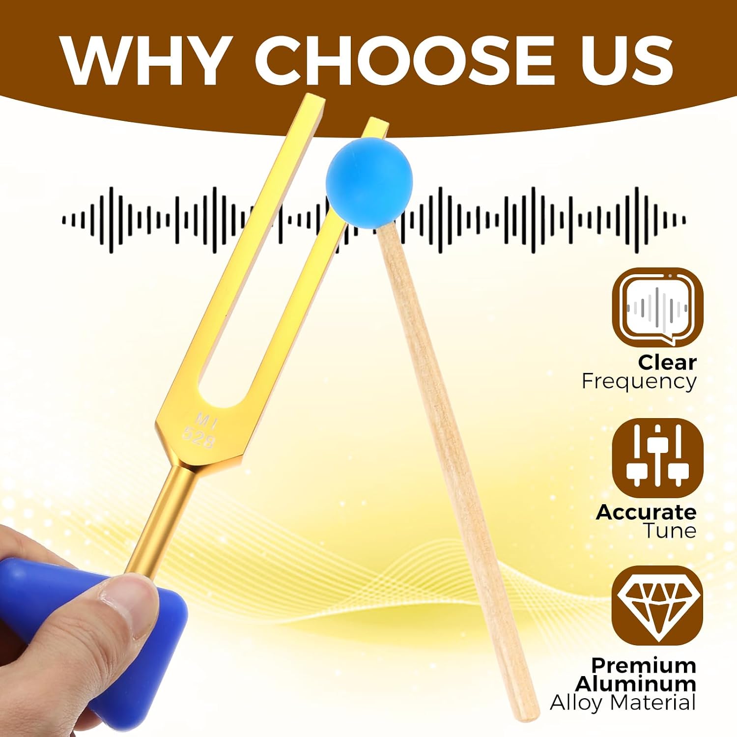 4 Pack Tuning Forks Set 128Hz, 256Hz, 512Hz, 528Hz, Gold