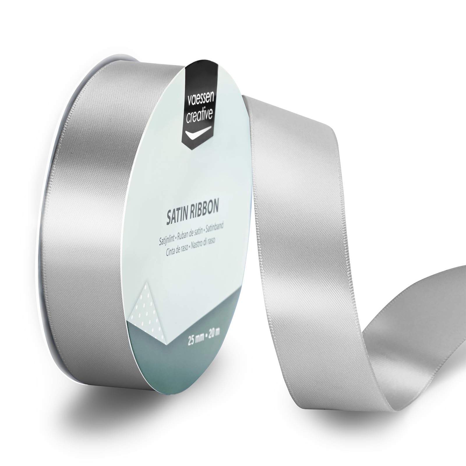 Vaessen Creative Satin Ribbon Light Silver - 65.6 ft x 1" - Thin Ribbon for Gift Wrapping and Crafting, 20m x 25mm