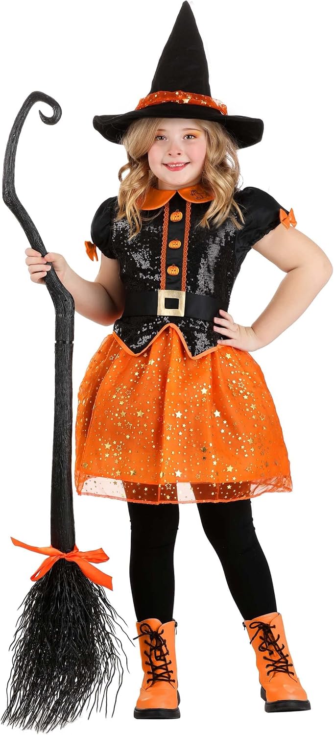 Girl's Pumpkin Patch Witch Costume - Dress with Hat and Organza Skirt