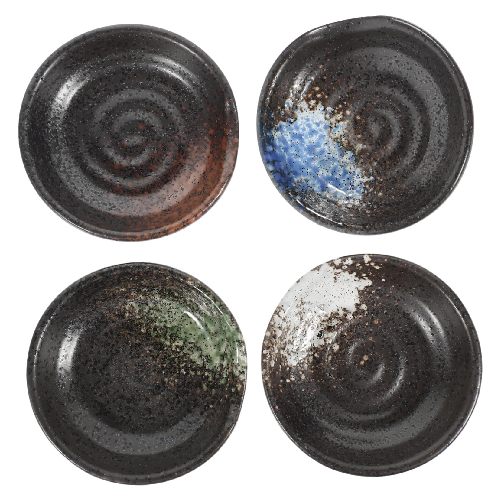 Garneck 4pcs Japanese Style Ceramic Seasoning Dishes Sauce Plates for Home School and Travel Condiment Bowls Ice Daylight Cloud