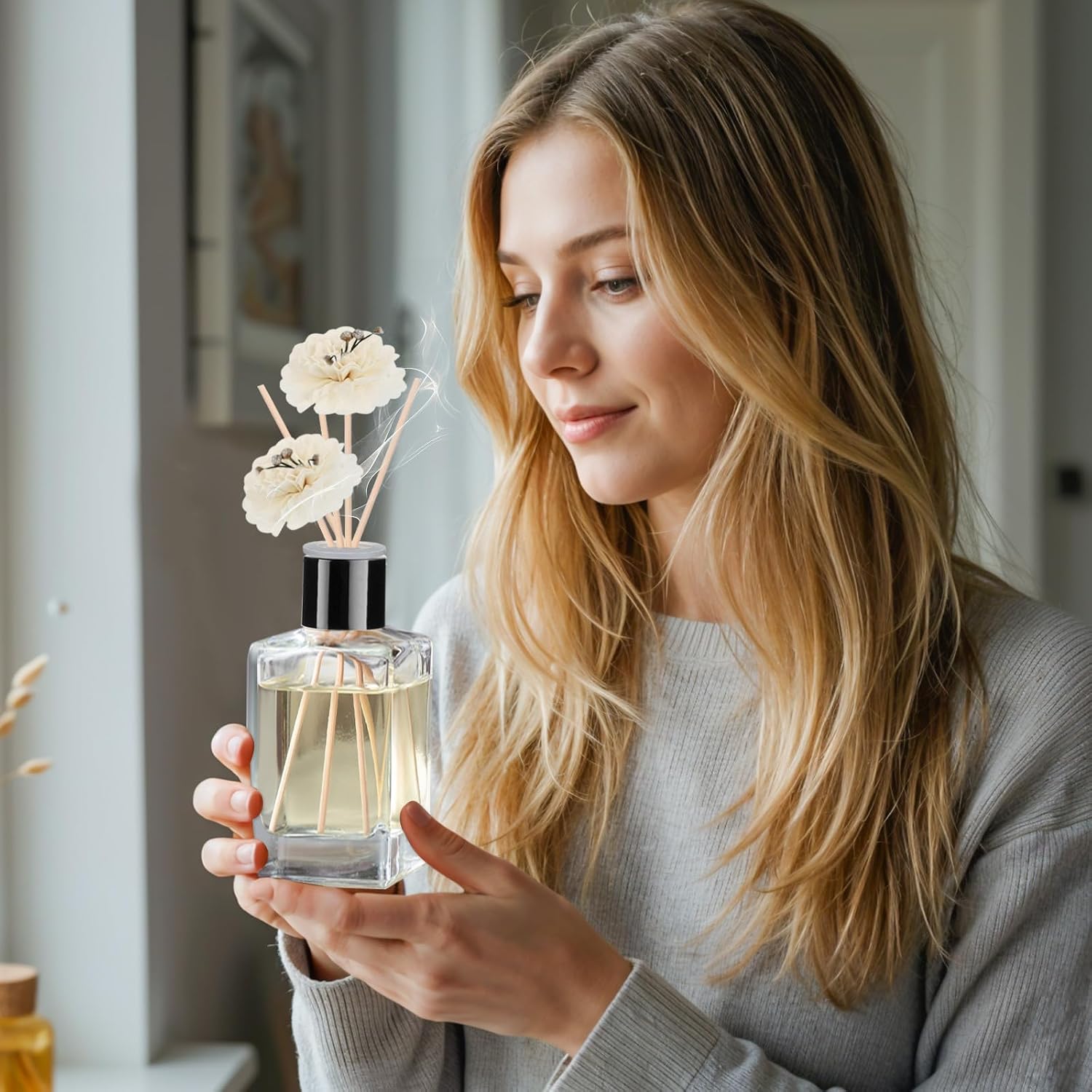 JUYRLE Reed Diffuser Making Kit- DIY Flower Reed Diffuser Set for Home with Essential Oil, Sticks, Glass Bottle, Air Fresheners for Home Office Bathroom Shelf Aromatherapy Decor Gifts for Women & Men