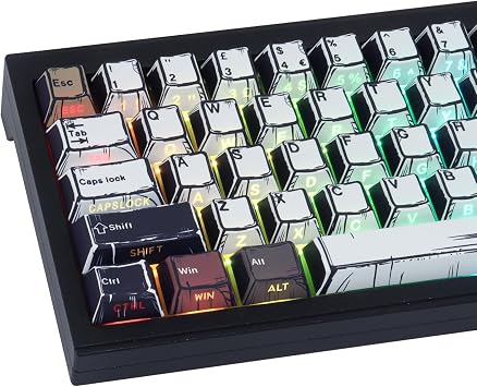 PBT Keycaps 133 Keys Manga Mixed Light Keycap, Retro Style Side Printed Shine Through Keycaps, Dye Sublimation Custom Keycap for Cherry MX Switch UK Layout Mechanical Keyboards