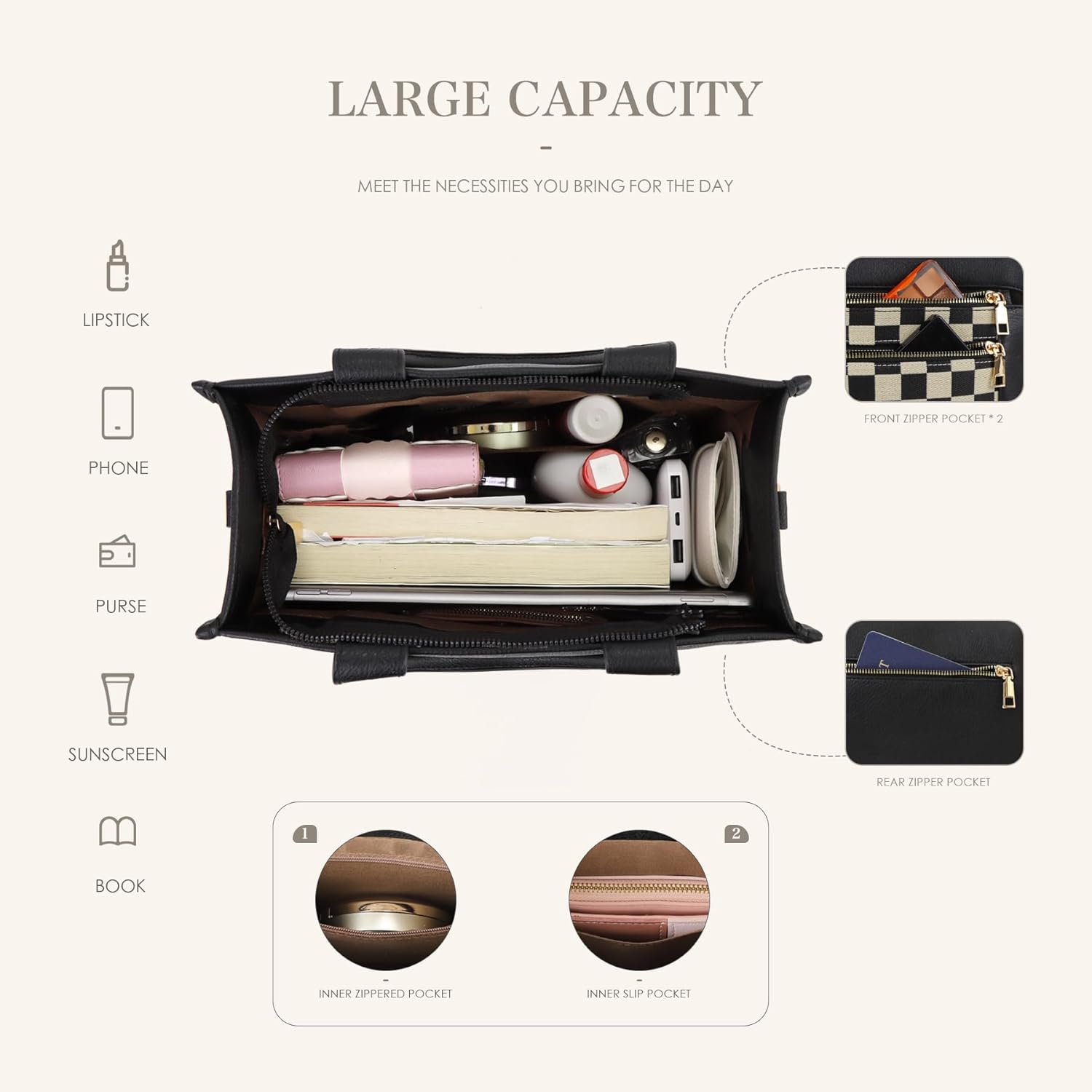 WJCD Women's Tote Handbags Stylish Vegan Leather Handheld Purse for Women Plaid Striped Adjustable Strap Durable Lightweight