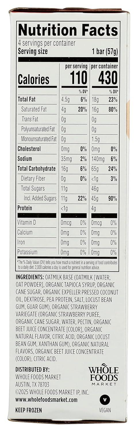 365 by Whole Foods Market Strawberry Oat Milk Frozen Dessert Bars, 10oz Dairy-Free Vegan Treat