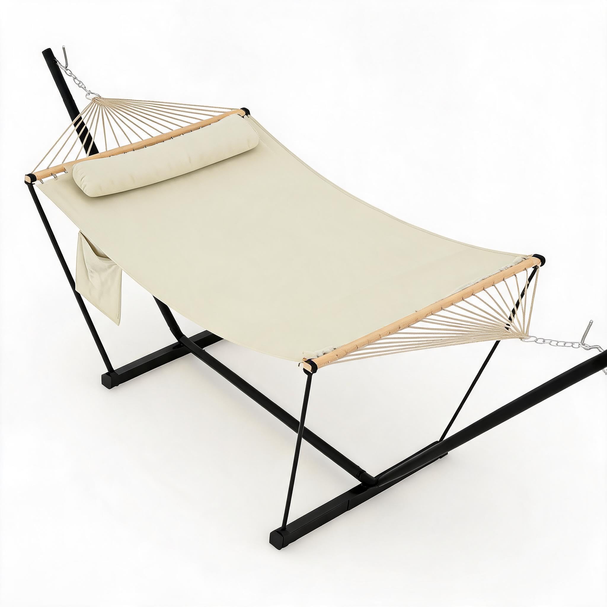 Hamac Double avec Support Acier réglable Portable Coussin Cordes équilibre Jardin terrasse Plage