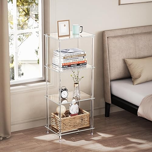 Miniatura 20 de Mesa auxiliar de acrílico transparente, mesa auxiliar de 3 niveles para sala de estar, mesitas de noche pequeñas para dormitorio, juego de 2, mesa