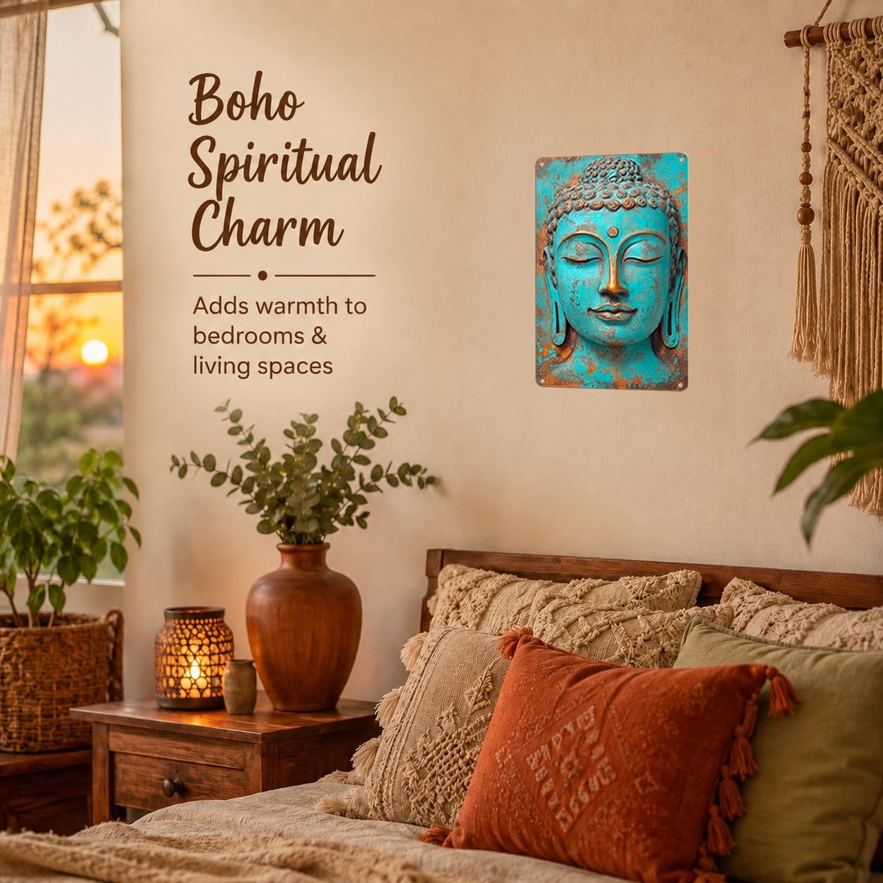 Turquoise Buddha Metal Wall Art, 8x12 Inch Vintage Zen Buddha Aluminum Sign, Rustic Spiritual Decor for Yoga Studio, Meditation Room, Boho Home Accent