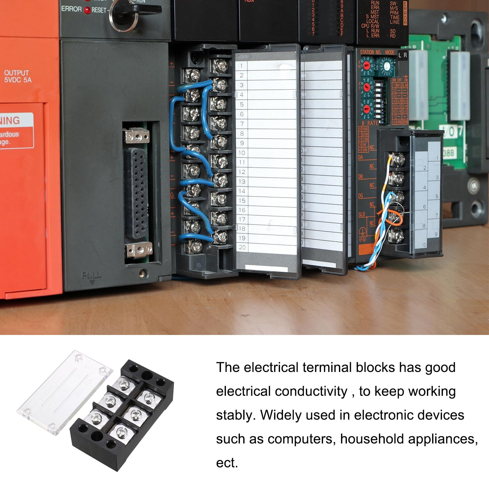 Rebower 3 Positions Dual Rows 600V 45A Terminal Strip Blocks Barrier Screws (with Cover) - Image 3