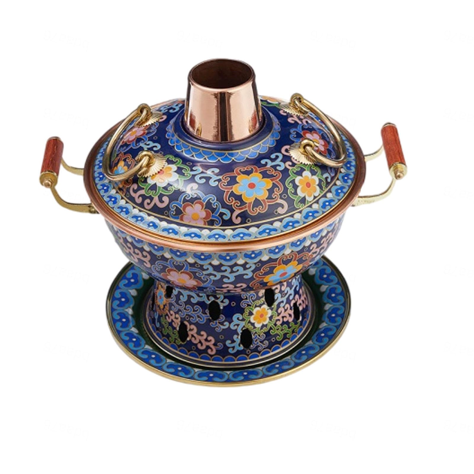 asdchZen Copper Hot Pot,For Steaming Boiling Stew Household Alcohol Stove Small Hot Pot Cloisonne Pure Copper Old-Fashioned Pot Hot Pot,E,F
