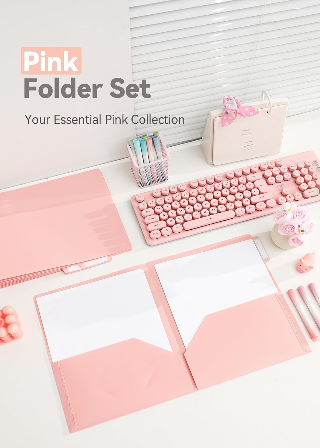 SortRax Plastic Folders with Pockets, School Folders with Side Tabs, Pink image 5