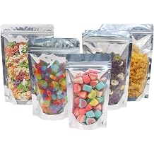 SumDirect Mylar Bags for Food Storage 100 Pcs Aluminum foil Stand-Up Bag with Clear Front Window Resealable Bags for Small Business Disposable 6x8.7 Inch