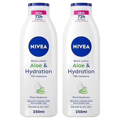 NIVEA Body Lotion for Normal to Dry Skin, Aloe & Hydration with 100% Pure Hyaluron, 72H Fast Refreshing Moisture, 2x250ml