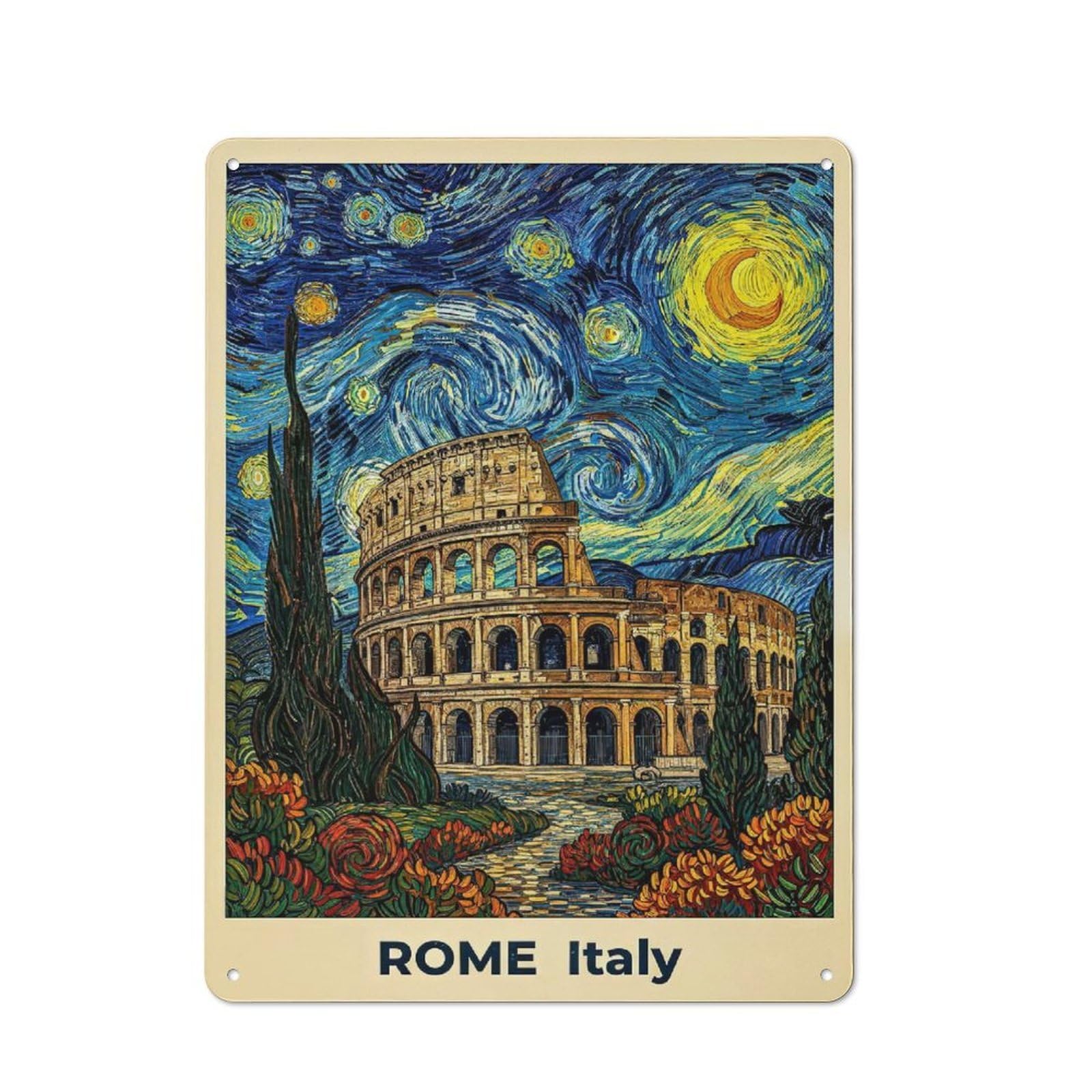 Understated Colosseum in Starry Night Style Metal Wall Plaque 40x30cm, Creative Space Decor for Office, Study, Studio Or Hallway