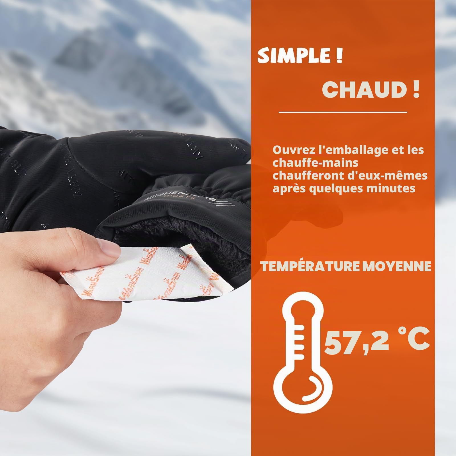 Lot de 80 Chauffe-Mains jetables à Usage Unique pour Mains, Orteils et Corps jusqu'à 12 Heures de Chaleur (40 Paires)