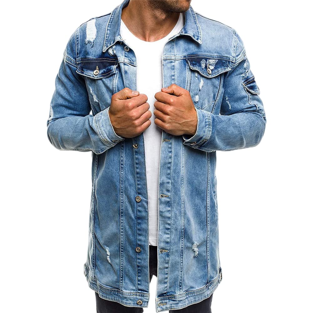 Giacca da Uomo con Bottoni in Denim Giacca da Uomo di Design da Uomo Cappotto Stile Classico Vintage Giacca di Jeans alla Moda a Maniche Lunghe Giacca in Denim strappato Giacca Giacche Tinta Unita