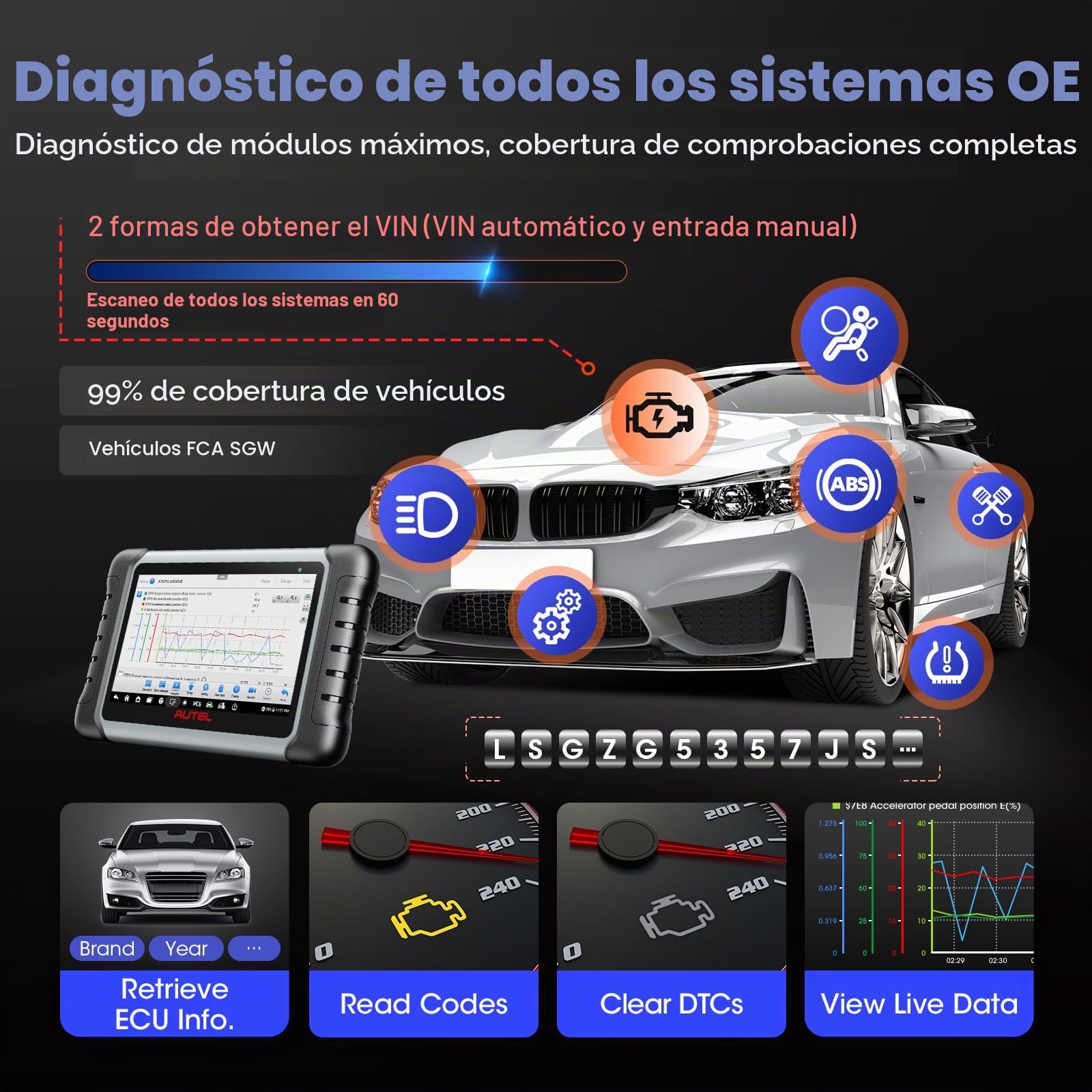 Autel MaxiCOM MK808K-BT OBD2 Diagnosis Coche, 2026 Bidireccional como MK900BT MK808BT Pro, BT Ver.de MX808S MK808S MX900 MK900, Prueba Activa,28+ Servicio, Diagnóstico Todos Los Sistemas,Soporte BT506