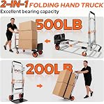 3 in 1 Aluminum Folding Hand Truck Dolly Cart with Wheels, Convertible Heavy Duty Dolly Cart, Collapsible Hand Trucks for Moving Furniture Shopping for Garden Home Office Warehouse,500lb Load(Orange)