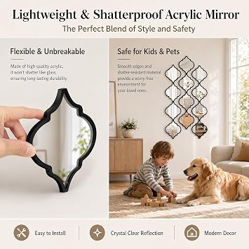 12Pcs Black Acrylic Mirrors for Wall Decor - Moroccan wall Stickers | mirror stickers,wall mirror decor, Self-Adhesive Decorative Mirror Living Room, Bedroom, Office