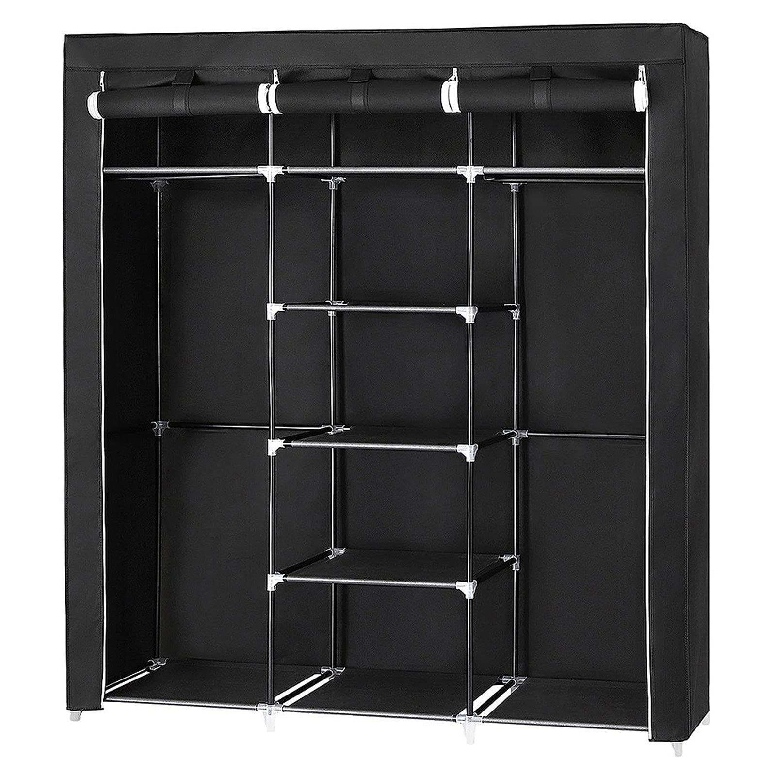 HUOLE Armoire de Rangement Pliable en Tissu Pliant,Cadre métallique,XL penderie de Chambre DIY intérieur,Garde-Robe Placard Camping,Penderie Dressing Textile en Tissu Intissé,175 * 150 * 45cm- Noir