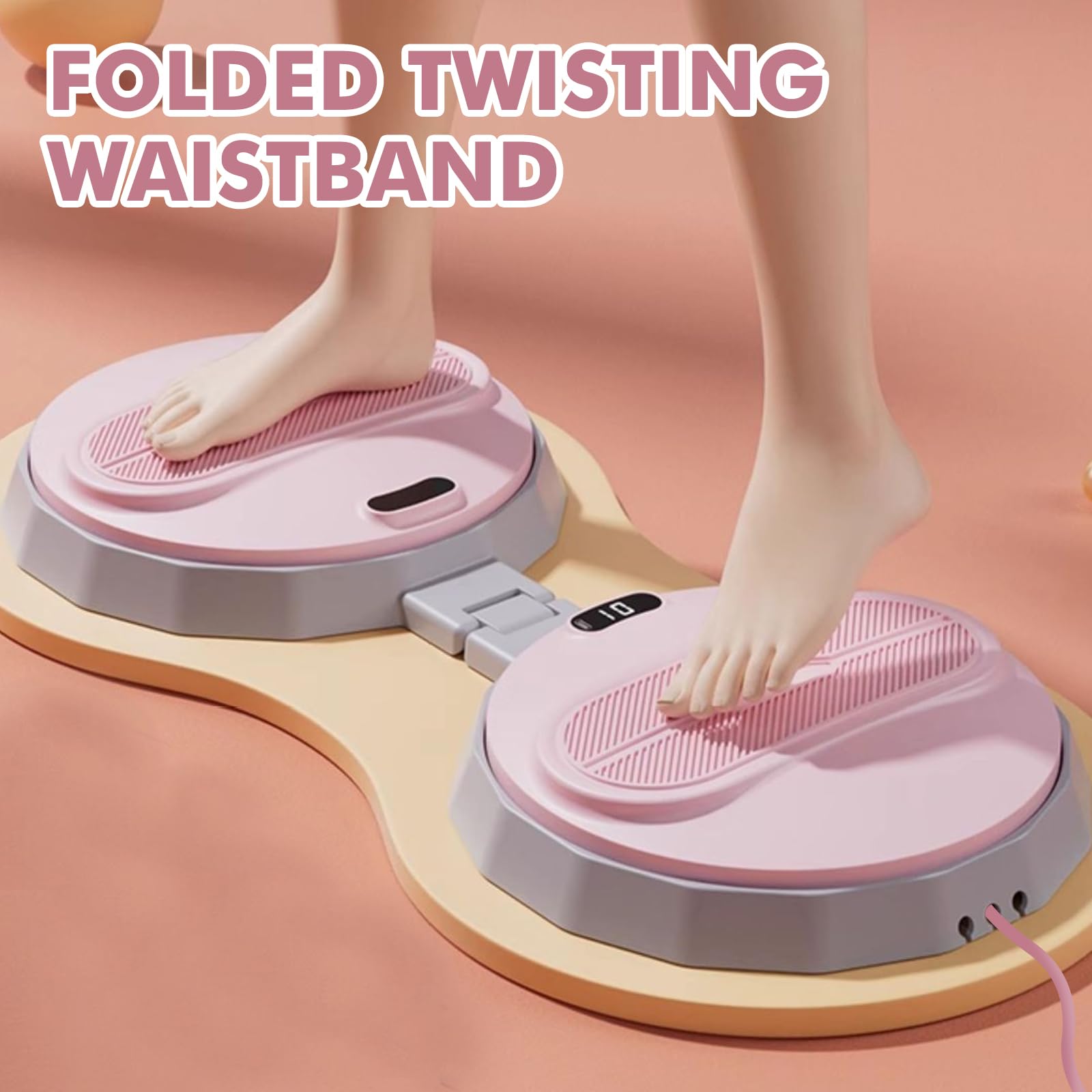 Waist Twister Machine, Disco a Vita Pieghevole con Contapassi & Coulisse, Attrezzatura Fitness per Casa, Capacità di Carico 400KG, Tavola Twist Antiscivolo per Dimagrimento - Rosa