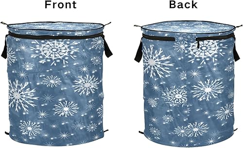 Miniatura 2 de contenedores plegables redondos de 15 galones para juguetes para armario Navidad Abstracción Copos de nieve azules, organizadores de ropa para