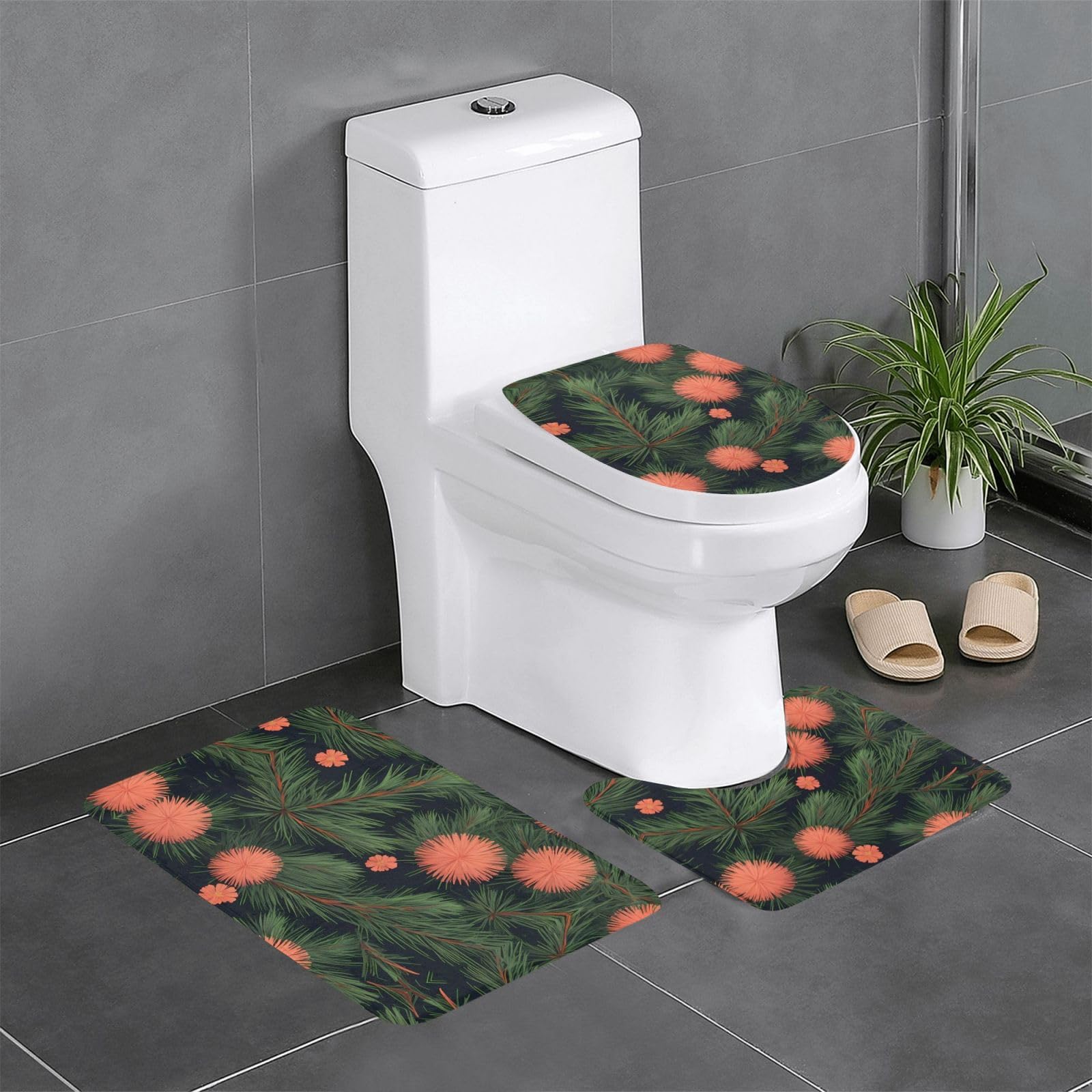 Tapis de salle de bain lot de 3 motif fleurs de pin