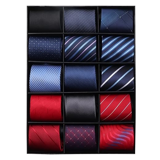 kaxilu Gravatas masculinas 15 peças sortidas com zíper para homens, gravatas sedosas com zíper, conjunto de gravatas pré-amarradas ajustáveis masculinas