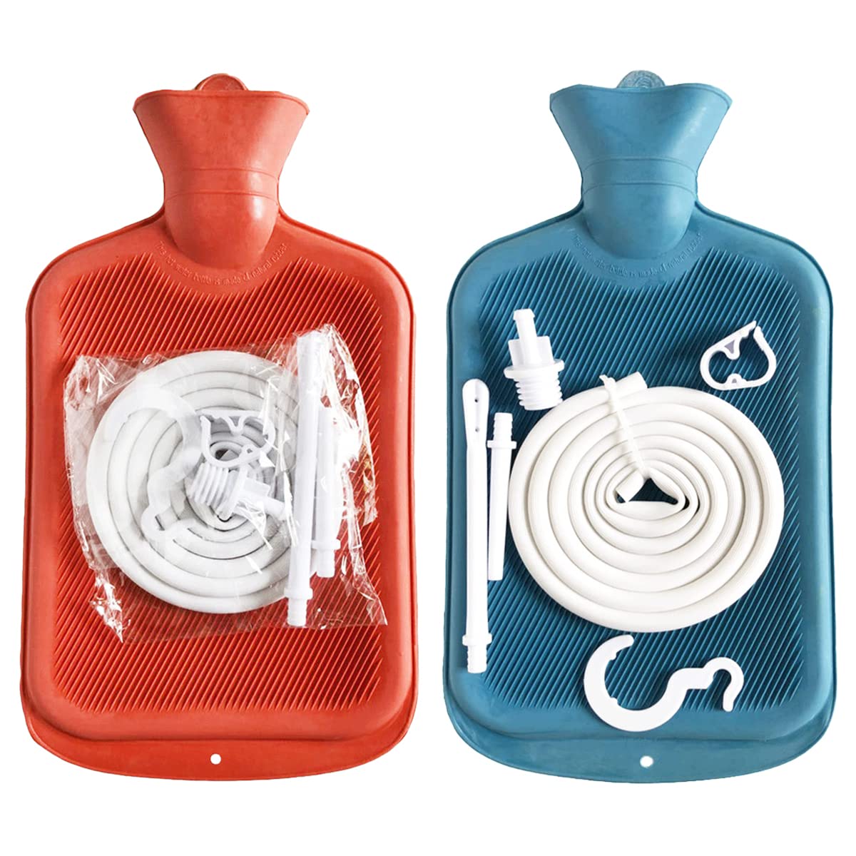 2Pcs Enema Bag Kit， 2L Rubber Enema Cleaner with Hot Water Bottle 59 inch Hose Controlled Water Flow Valve 2 Syringe Pipe Hook Reusable Anal Douche Vaginal Douche for Men Women Home Use