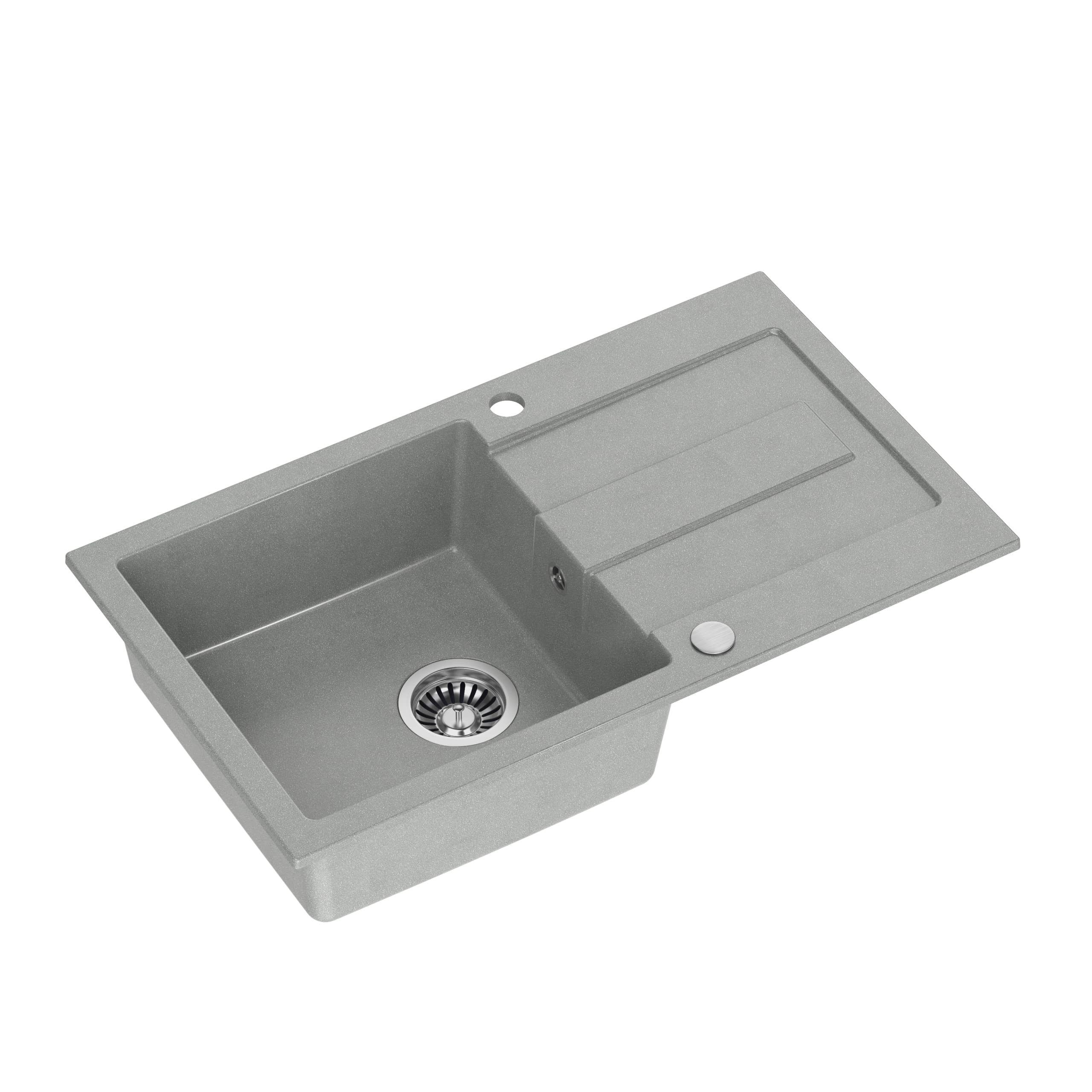 VBChome Fregadero gris con grifo, 78 x 45 cm, granito, empotrable, reversible, moderno y con sifón
