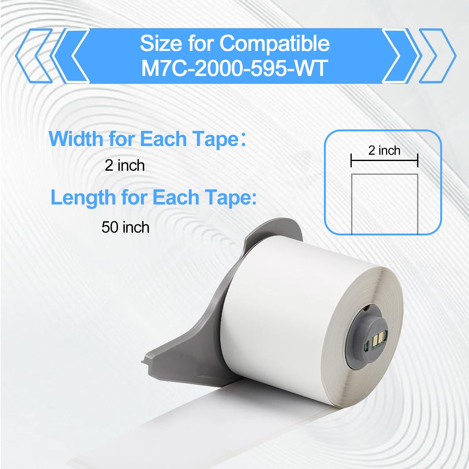 M7C-2000-595-WT - Nastro adesivo permanente in vinile compatibile con Brady per tutte le condizioni atmosferiche, per stampanti BMP71, 5,1 cm x 150 m, bianco (confezione da 6)