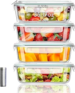 IUGHN Food Storage Containers 4Pcs 1040ML Glass Containers w