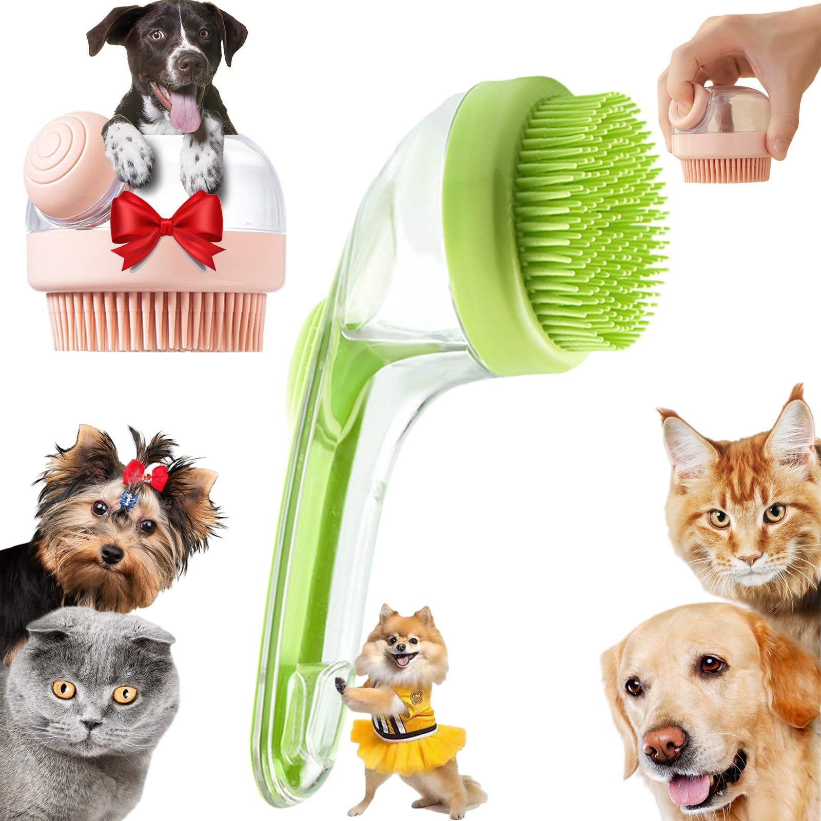 Pet Bath Brush, Pet Bath Brush with Soap Dispenser, Soft Silicone Brush for Dogs, Cats, Long & Short Suit – Deep Cleaning Scrubber, Easy Grip & Quick