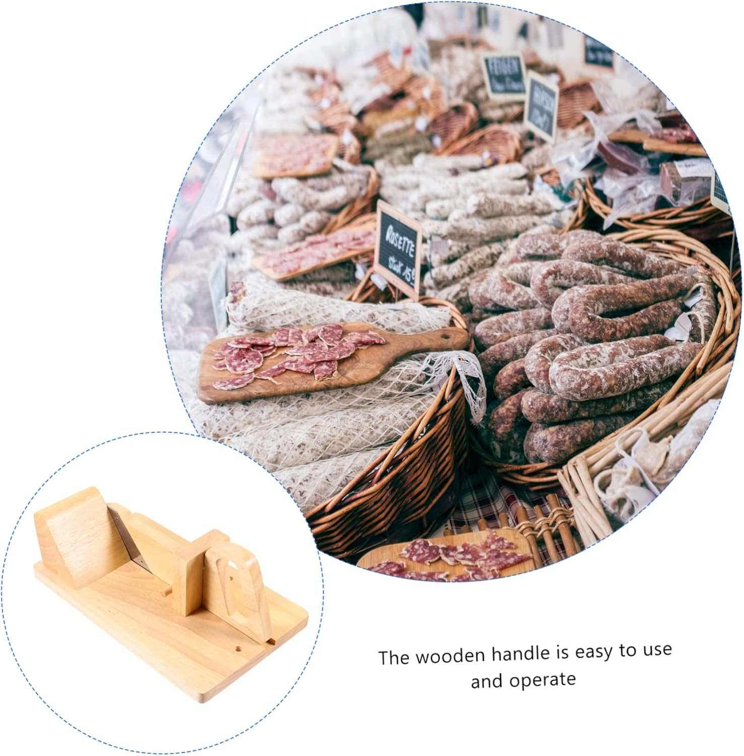 KICHOUSE Manual Sausage Slicer Oak Slicing Tool Hot Dog Slicer Kitchen Tool Easy to Use Clean