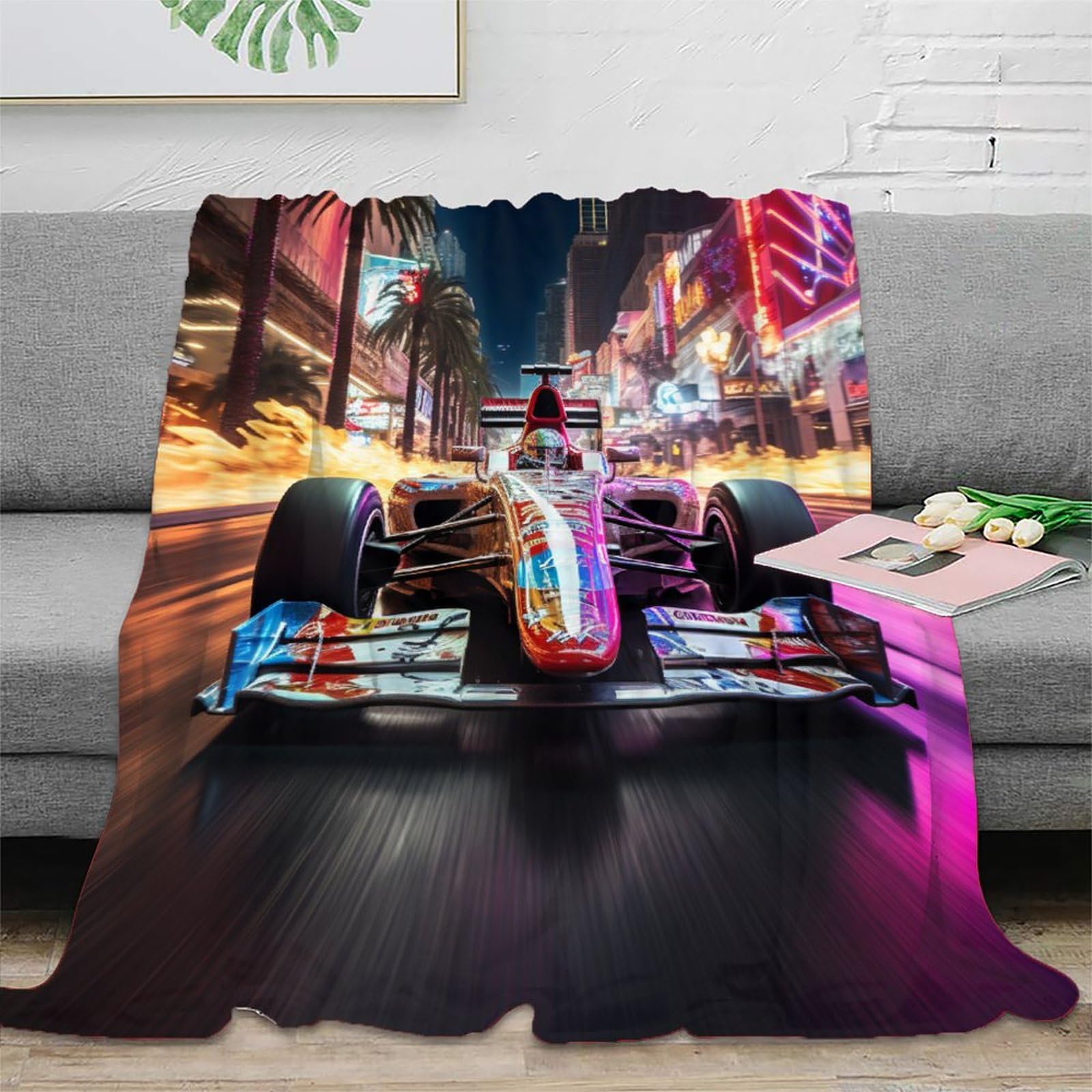 Strunt Formula Racer Flannel Fleece Blanket Soft Cozy 3D Racing Car Printed Throw Blanket For Kids Adults Printed Plush Blanket For Bed And Couch 50X60inch(127X152cm)