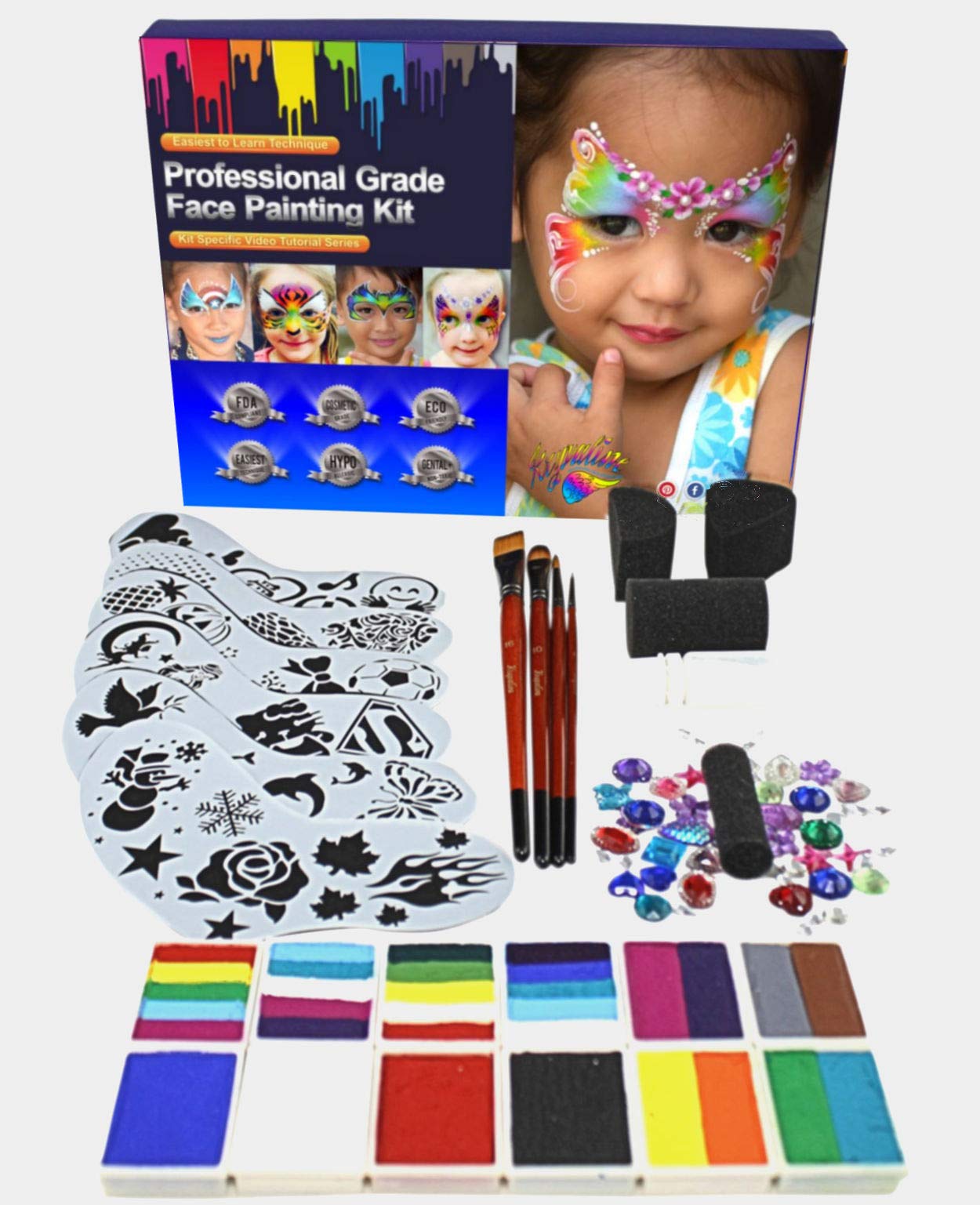 Face Paint Kit for Kids by Kryvaline Professionals with Stencils