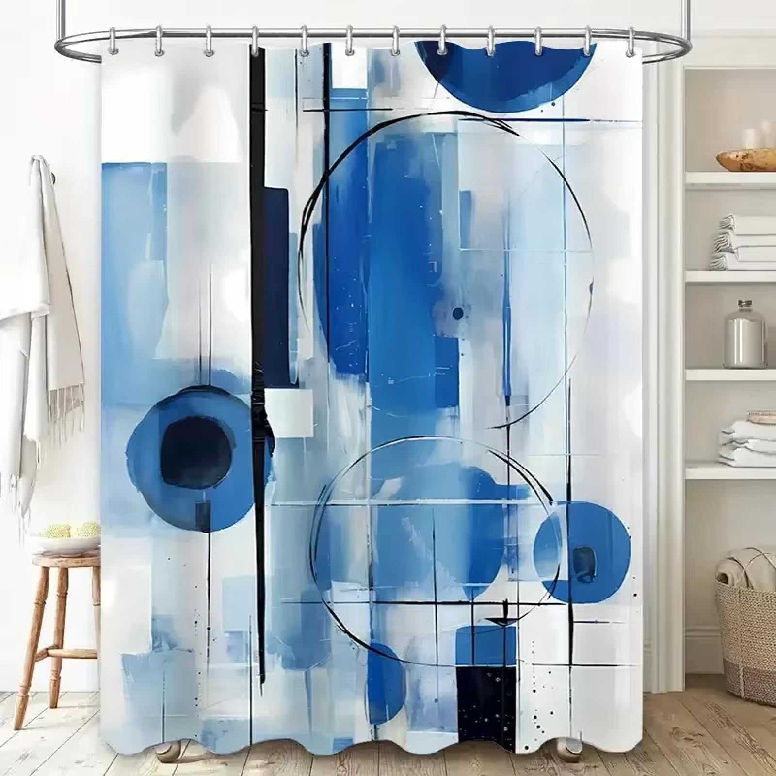 UIYIUI Blue Abstract Art Shower Curtain 72X84in/183x214cm/WxH Modern Art Aesthetic Geometric Waterproof Fabric Shower Curtain for Bathroom Bathtub Decor with Hooks