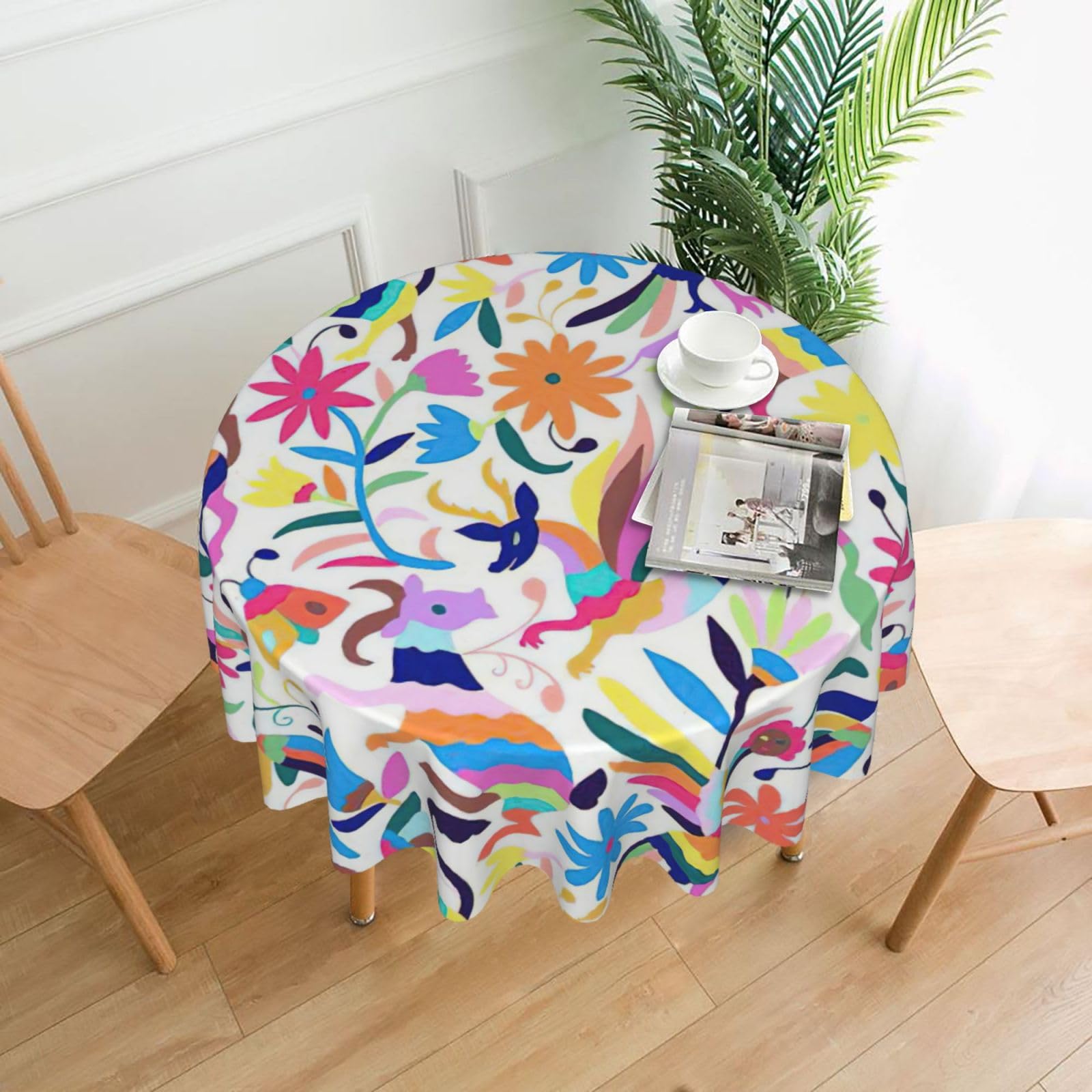 OKFSTY Mexican Otomi Animals Print Round Tablecloth 60in for Wedding Elegant Polyester Cover for Party Reception Festive Dinner