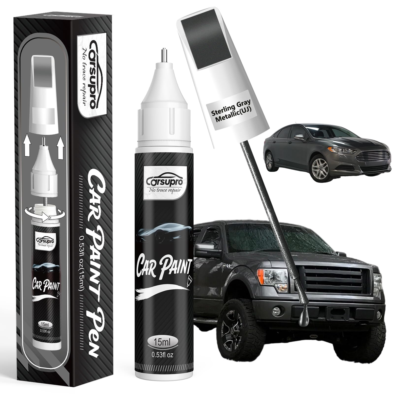 Photo 1 of Sterling Gray Metallic(UJ) for Ford Touch Up Paint Pen, 2 in 1 Car Scratch Remover with Pen Tip and Brush, Precise Color Match for Car Paint Scratch Repair, Quickly and Easily Fix Chips and Nicks