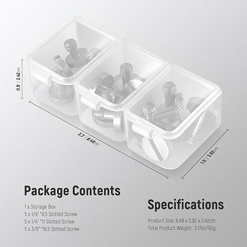 Miniatura 8 de NEEWER 15 tornillos de 14 pulgadas con cajas de almacenamiento, 3 tamaños de acero inoxidable de 14 pulgadas a 20 tornillos ranurados para cámara,