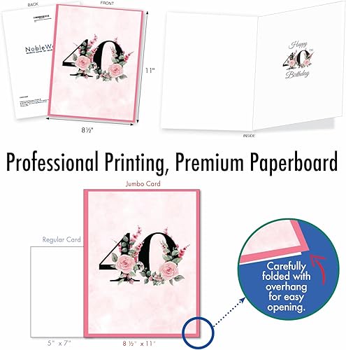 Miniatura 3 de NobleWorks Tarjeta de papel de cumpleaños jumbo de 8.5 x 11 pulgadas con sobre (paquete de 1) grande, tamaño jumbo floral de 40 años J10051MBG