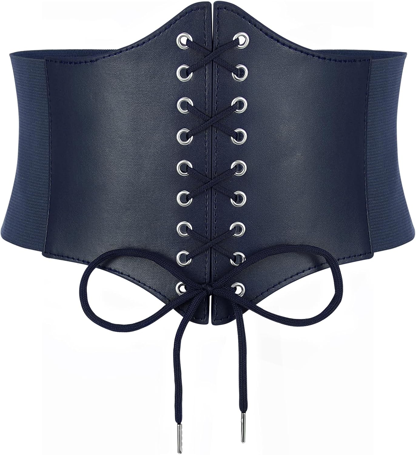 XZQTIVE Black Corset Waist Belt for Women, Wide Elastic Tie Waspie Belt for Dresses 4.7inch