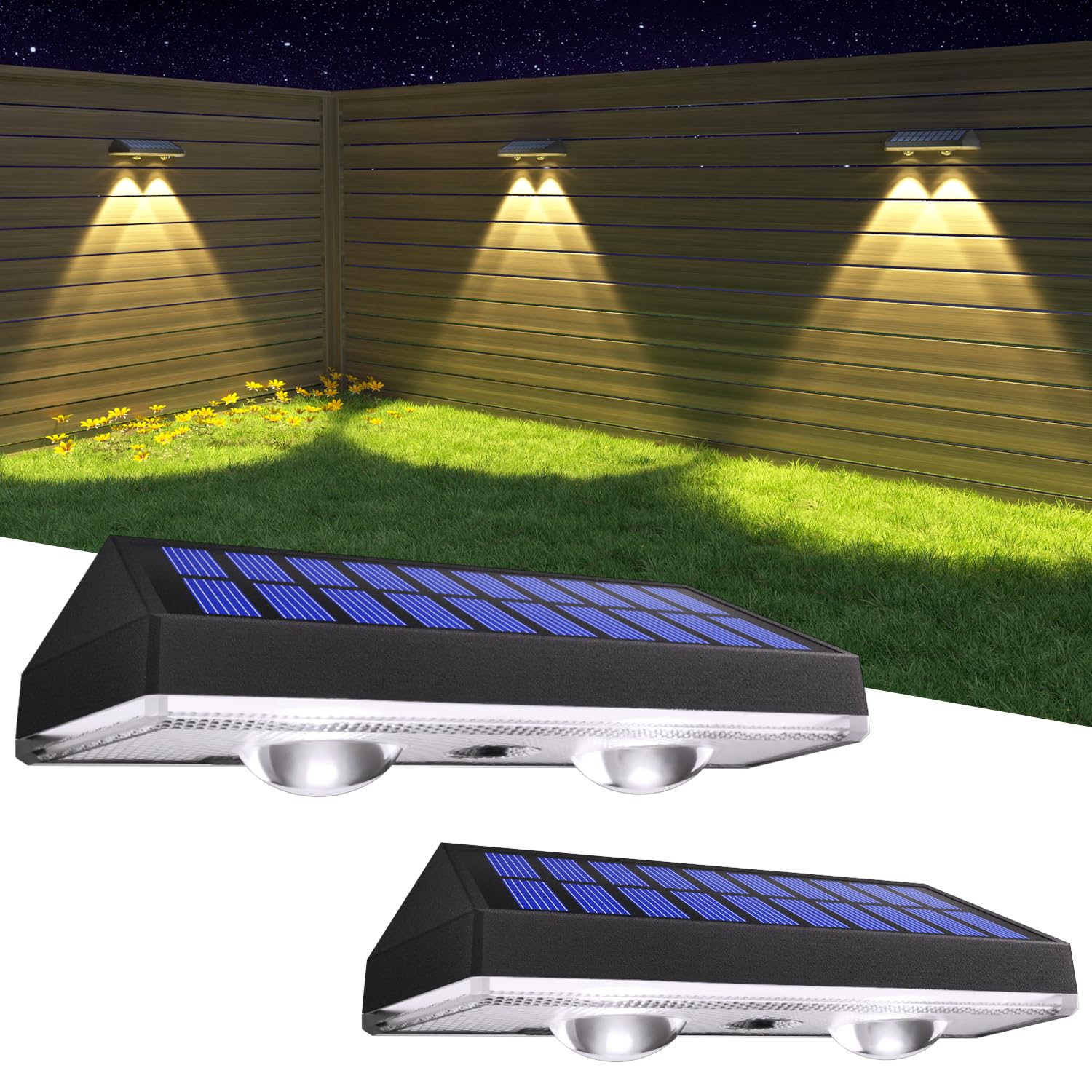 HAMLITE Solar lampen für Außen Garten,Garten-Solarwandlichter im Freien,Wasserdicht,Helle Solarbetriebene Gartenzaunlichter mit 3 Farbmodi für die Dekoration von Terrasse,Deck (2)