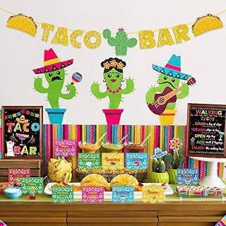 UTOPP Taco Bar Decoración Kit,Taco Bar Banner Tabla Cartel de Comida Carpas Copa Etiquetas para Fiesta Mexicana Cinco De M...