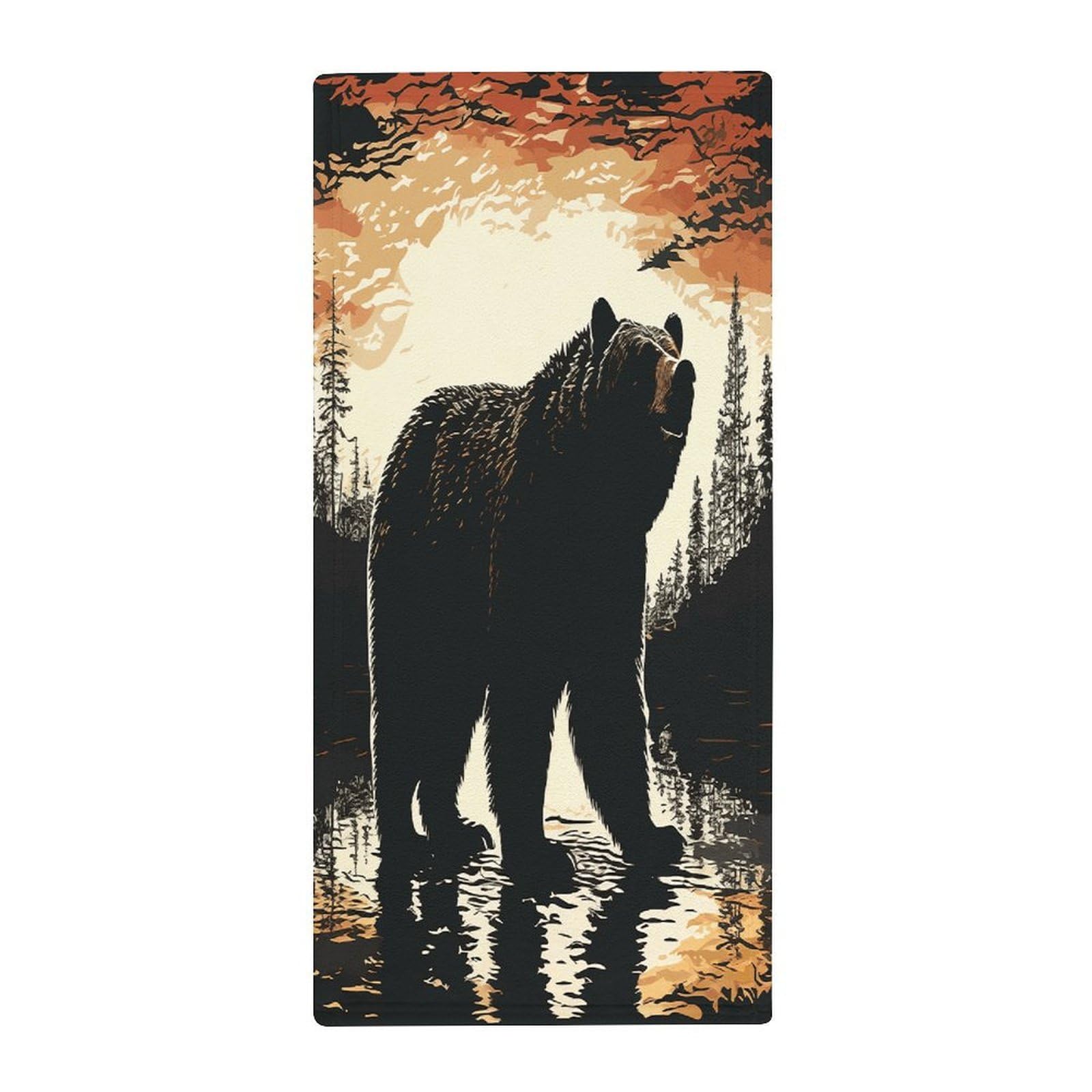 VstaDank Bear Silhouette Hand Towels Ultra Soft Printed Towels Classic Coral Velvet Kitchen Hand Towel Highly Absorbent Hotel Spa Towel Collection for Bathroom Workout 13.8 X 28.7 in