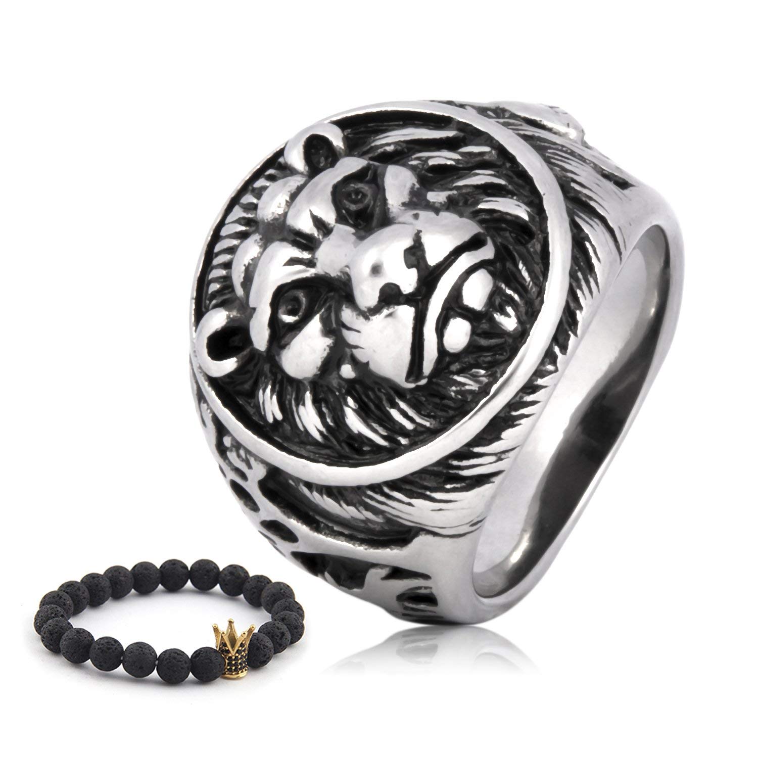 GungneerGungneer Stainless Steel King Lion Ring For Men Leo Lion Head Ring Biker Jewelry Accessory