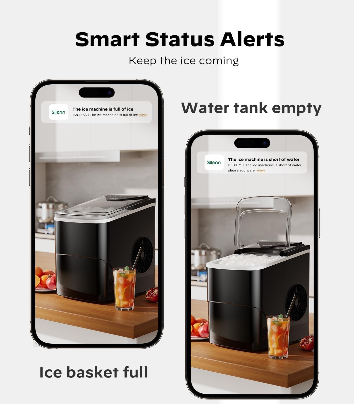 Silonn Smart Countertop Ice Maker - 9 Bullet Cubes In 6 Mins, 26 Lbs Per Day, Compact Wi-Fi Ice Maker Machine, 2 Ice Cube Sizes, Portable Ice Maker With Self-Cleaning For Kitchen/Office/RV on Fridge.com - View 5