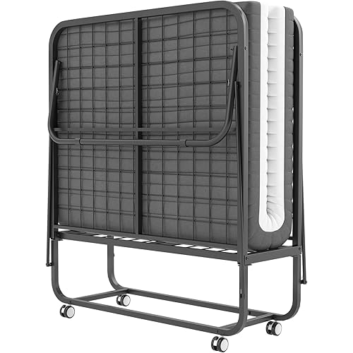 Folding Bed with Mattress, Foldable Roll Away Bed for Adults - 75''x31'', Portable Fold Up Guest Beds with 5 Inch Mattress Include Memory Foam, Space Saving Extra Beds Metal Frame