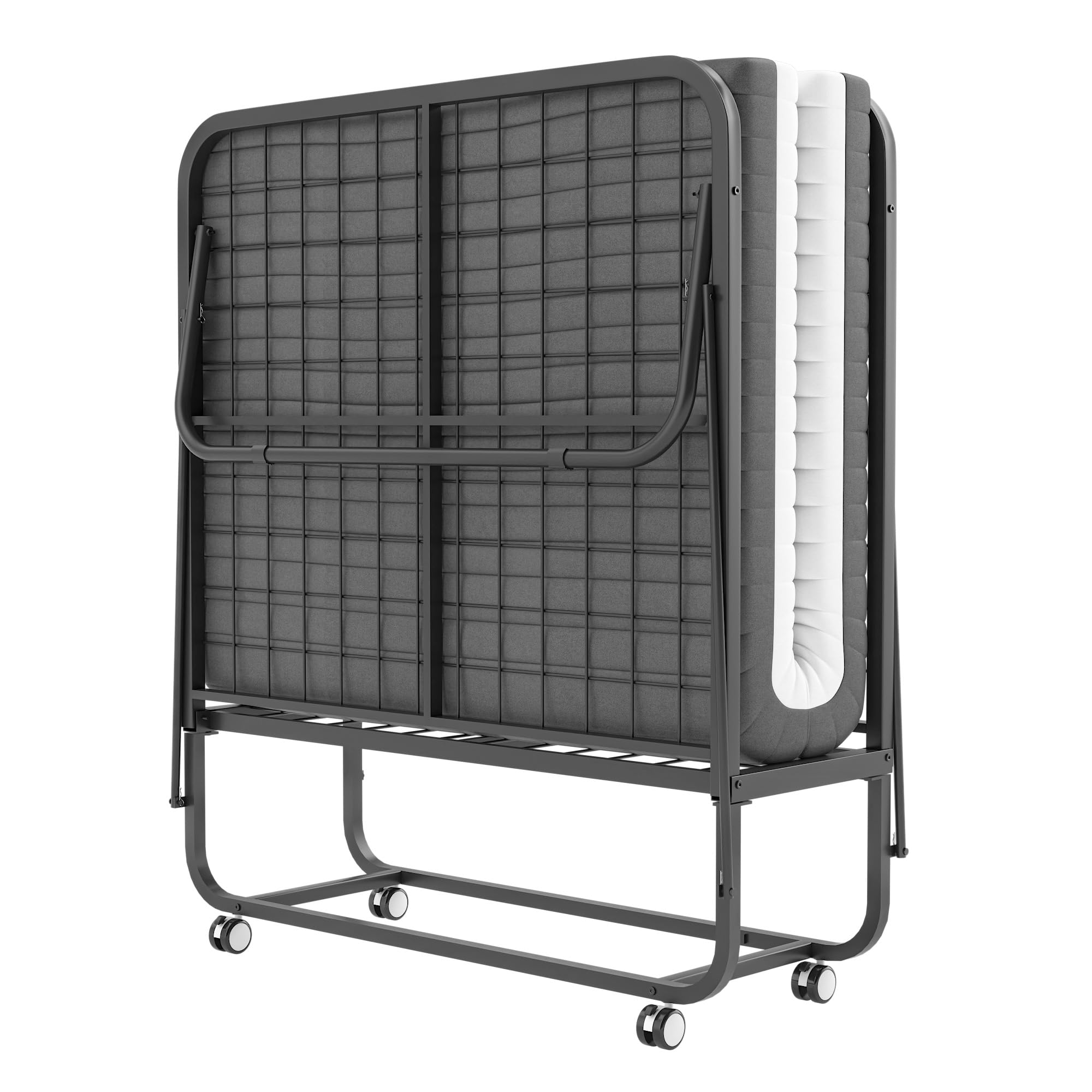 Klappbett 80x190 cm Erwachsene mit ca.13 cm Matratze aus Gedächtnisschaum Gästebett Klappbar Metallrahmen Klappbetten mit Rollen Reisebett Faltbares Metallbett Stabil bis 210 kg belastbar