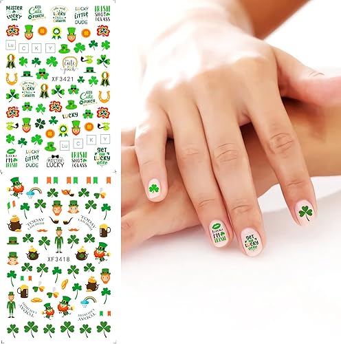 Miniatura 6 de 10 hojas de calcomanías para el día de San Patricio calcomanías autoadhesivas 3D de trébol para decoración de uñas del día de San Patricio de las